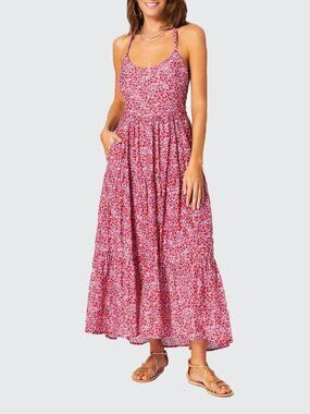 Xirena 'Owynn' Red Floral Silk Cotton Blend Floaty Summer Midi Dress Size XS
